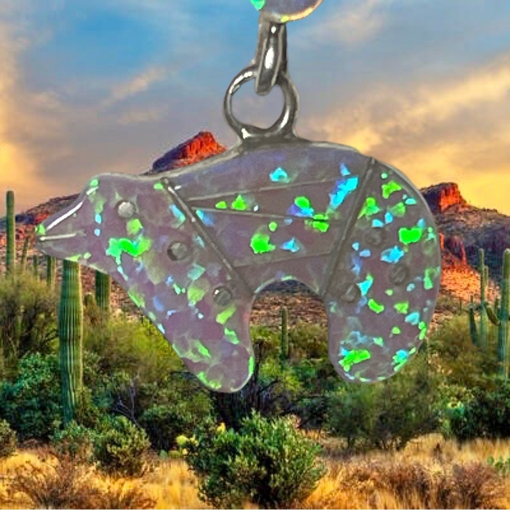 Sterling Silver Opalite Native Bear Earrings - image 2